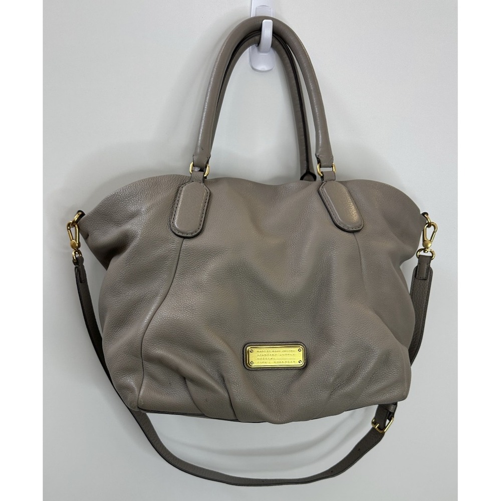 Marc Marc Jacobs Q Fran Tote Taupe Gray Pebbled Leather Shoulder Crossbody Bag - Picture 15 of 16